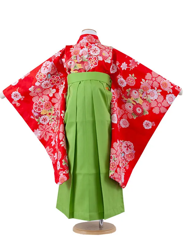 女児袴レンタル（7歳女の子） 赤地 四季の花々 A116