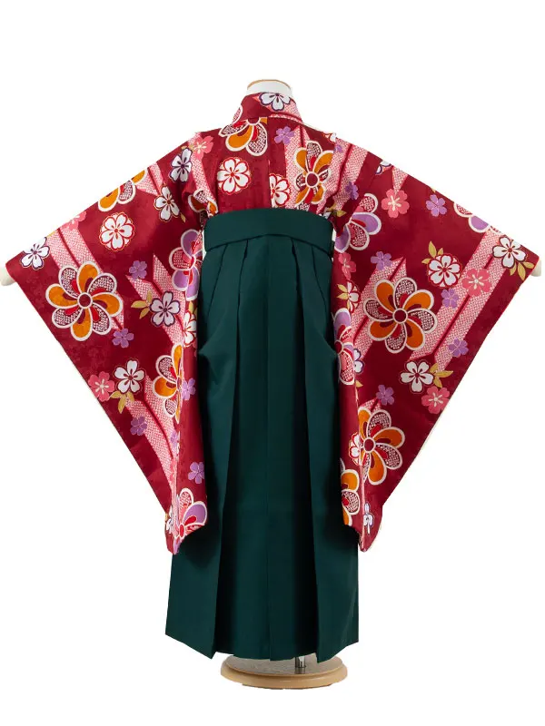 女児袴レンタル（7歳女の子） 小豆色 ねじり梅 矢絣 A117