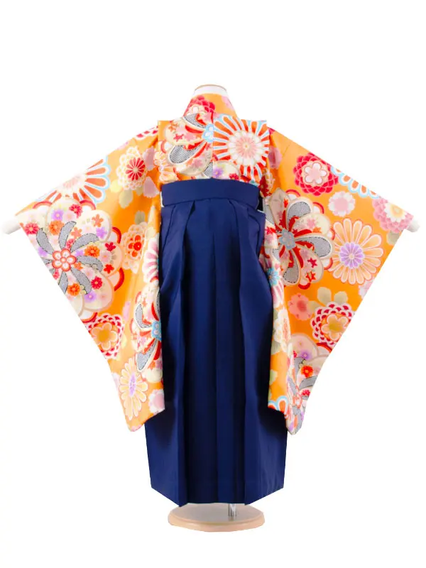 女児袴レンタル（7歳女の子） オレンジ ねじり梅 菊 A120