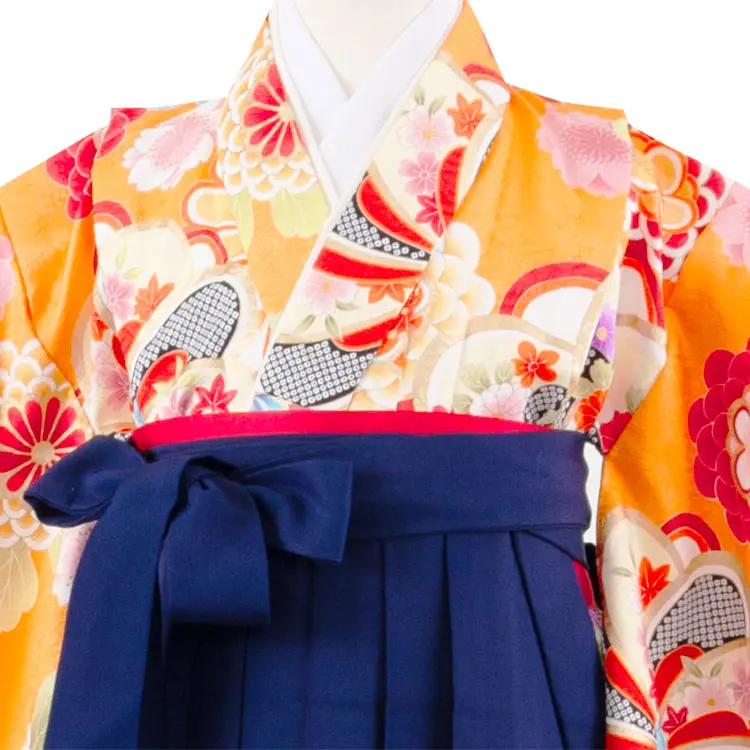 女児袴レンタル（7歳女の子） オレンジ ねじり梅 菊 A120