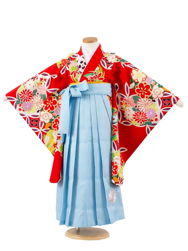 女児袴レンタル（7歳女の子） 赤オレンジ 吉祥文様 A123