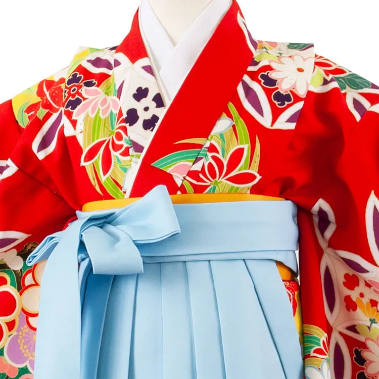 女児袴レンタル（7歳女の子） 赤オレンジ 吉祥文様 A123