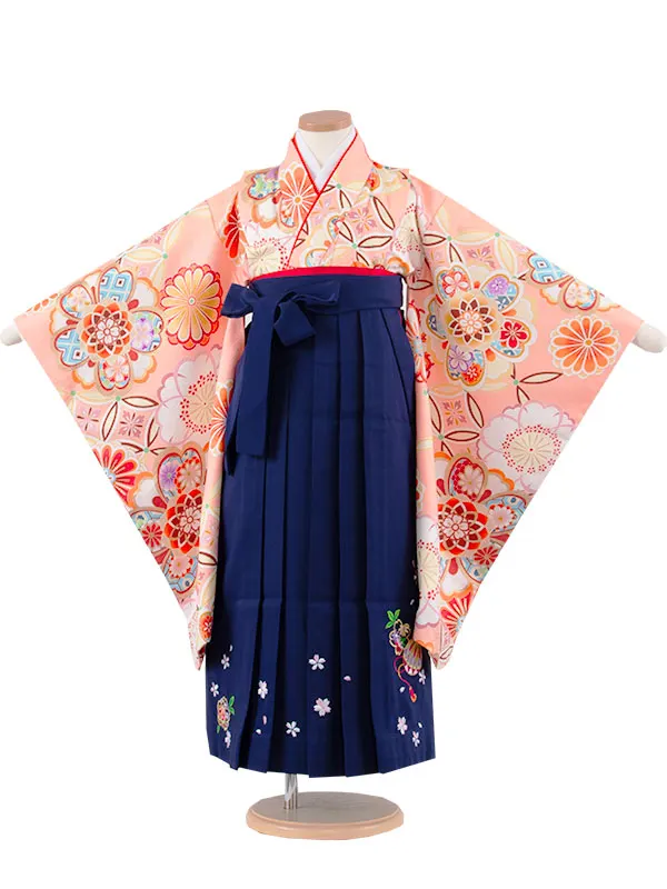 女児袴レンタル（7歳女の子） サーモンピンク 吉祥文様 A124
