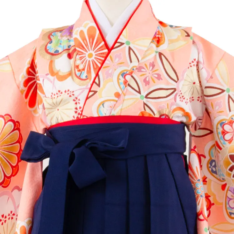女児袴レンタル（7歳女の子） サーモンピンク 吉祥文様 A124