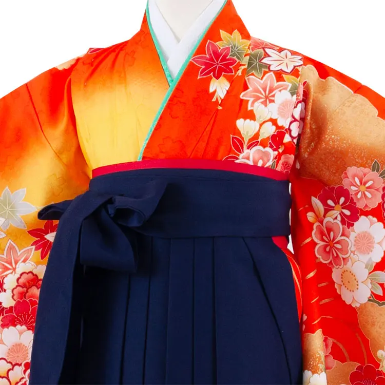 女児袴レンタル（7歳女の子） オレンジ 雲取り 牡丹 A127