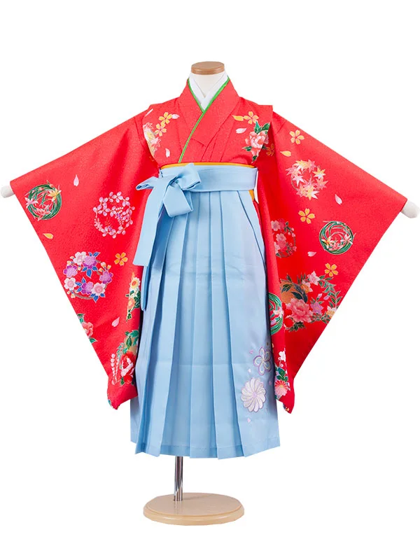 女児袴レンタル（5歳女の子） ルビーレッド 梅 A128