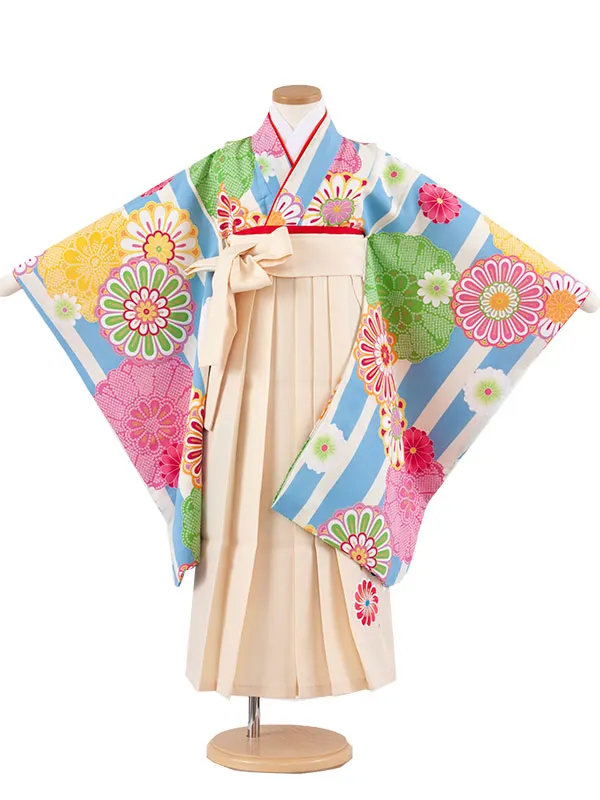 女児袴レンタル（7歳女の子） 薄青 菊 A137