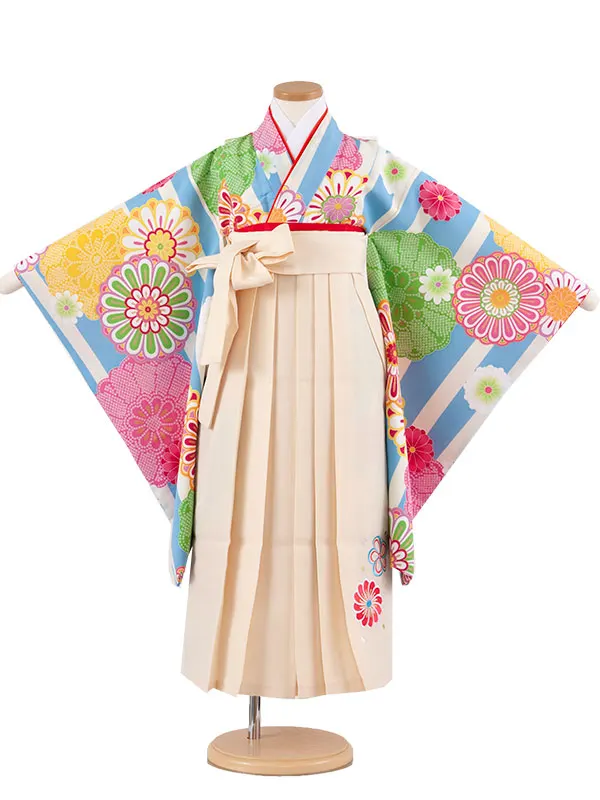 女児袴レンタル（7歳女の子） 薄青 菊 A137