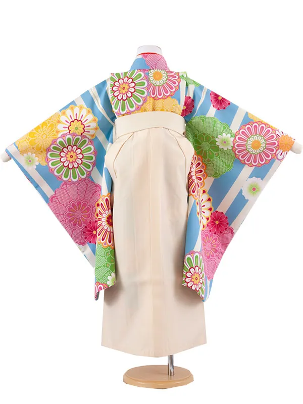 女児袴レンタル（7歳女の子） 薄青 菊 A137