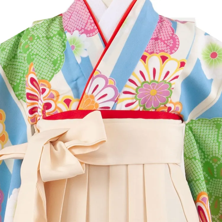 女児袴レンタル（7歳女の子） 薄青 菊 A137