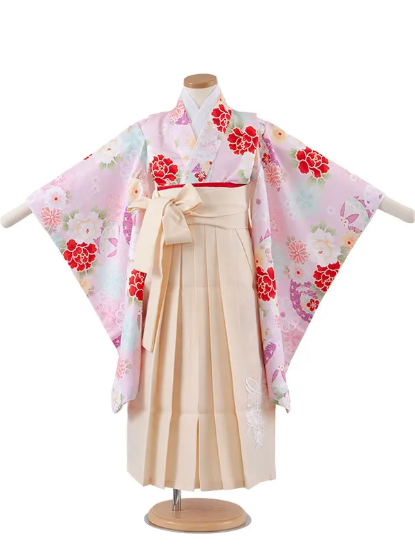 女児袴レンタル（5歳女の子） 薄ピンク 牡丹 鞠 A145