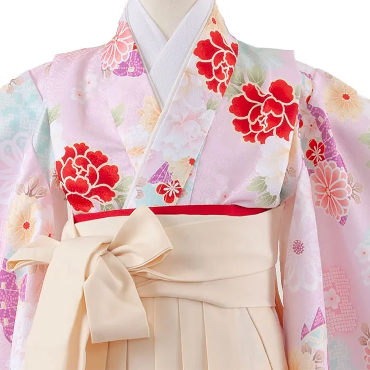 女児袴レンタル（5歳女の子） 薄ピンク 牡丹 鞠 A145