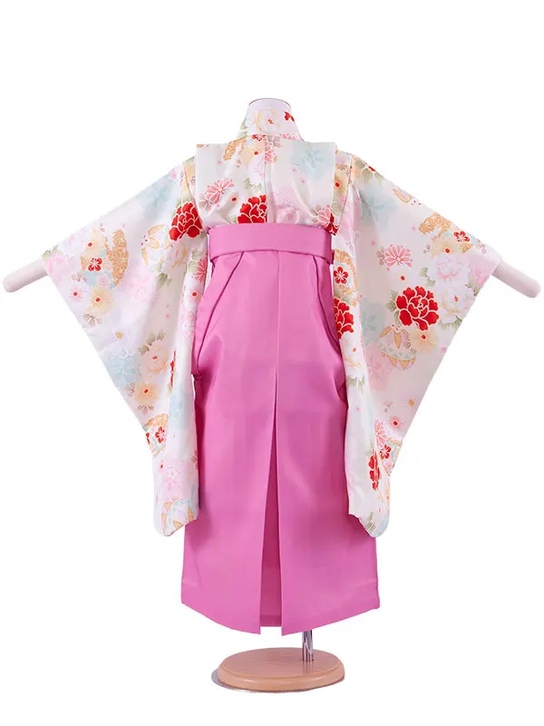 女児袴レンタル（5歳女の子） アイボリー 牡丹 鞠 A146