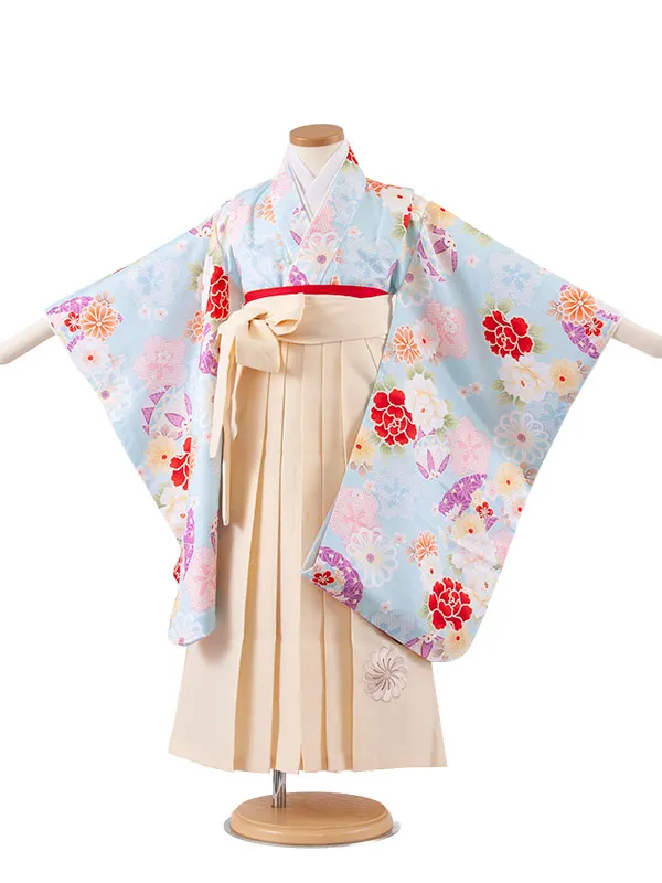女児袴レンタル（5歳女の子） ライトブルー 牡丹 鞠 A147