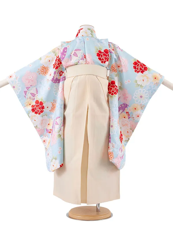 女児袴レンタル（5歳女の子） ライトブルー 牡丹 鞠 A147