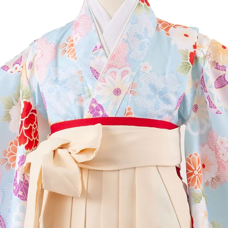女児袴レンタル（5歳女の子） ライトブルー 牡丹 鞠 A147