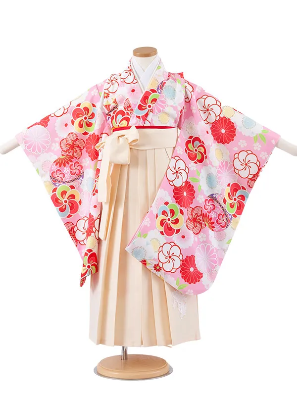 女児袴レンタル（5歳女の子） ピンク ねじり梅 A149