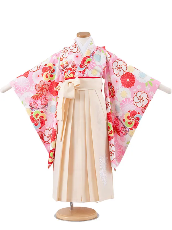 女児袴レンタル（5歳女の子） ピンク ねじり梅 A149