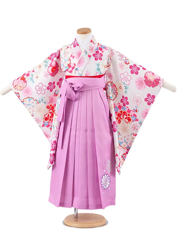 女児袴レンタル（5歳女の子） オフホワイト 雪輪 ねじり梅 A150