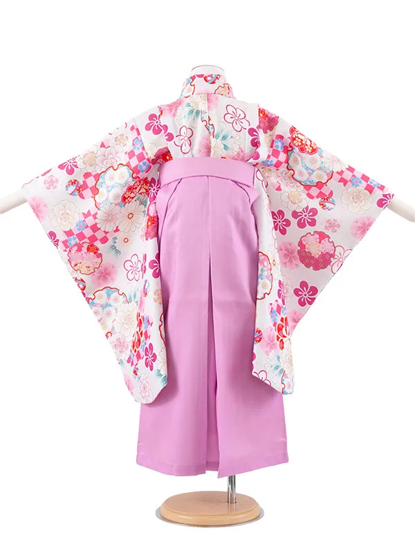 女児袴レンタル（5歳女の子） オフホワイト 雪輪 ねじり梅 A150