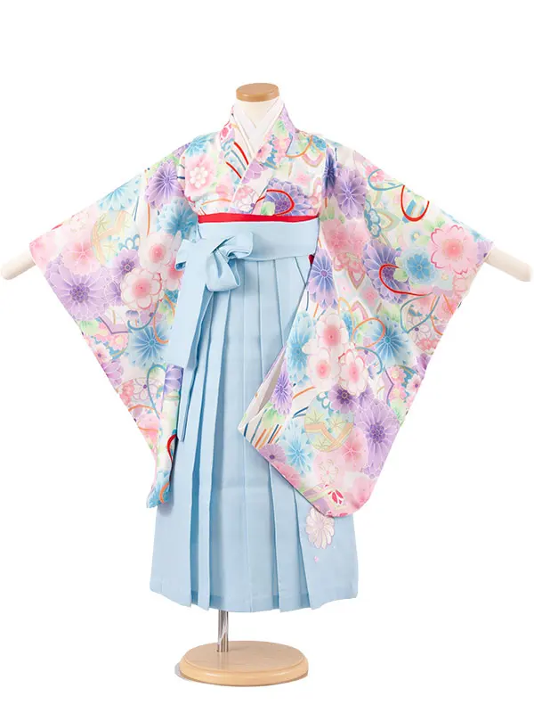 女児袴レンタル（5歳女の子） オフホワイト 花束 A151