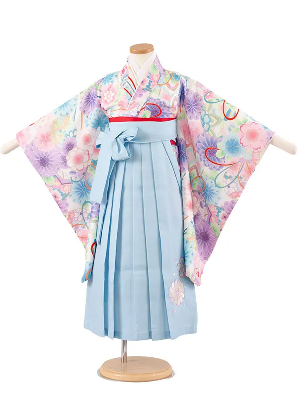 女児袴レンタル（5歳女の子） オフホワイト 花束 A151