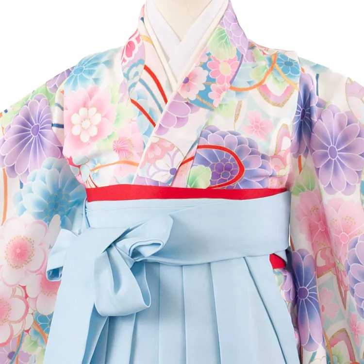 女児袴レンタル（5歳女の子） オフホワイト 花束 A151