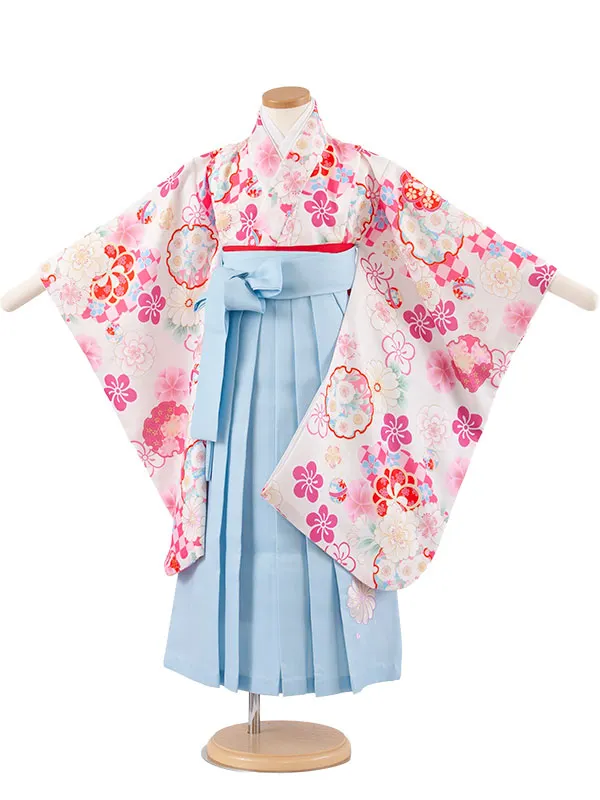 女児袴レンタル（5歳女の子） オフホワイト 雪輪 ねじり梅 A152