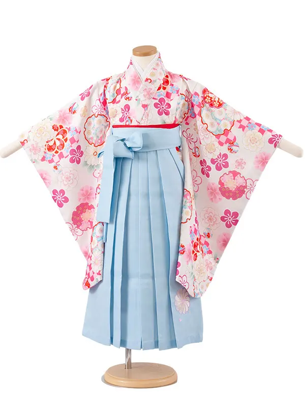 女児袴レンタル（5歳女の子） オフホワイト 雪輪 ねじり梅 A152