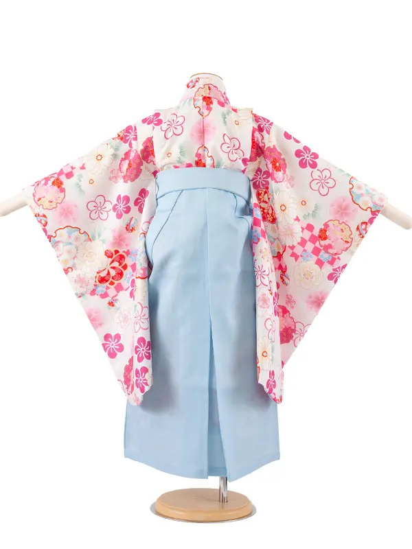 女児袴レンタル（5歳女の子） オフホワイト 雪輪 ねじり梅 A152