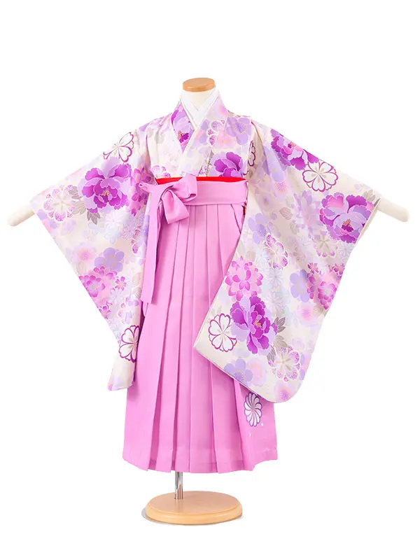 女児袴レンタル（5歳女の子） アイボリー 牡丹 A153