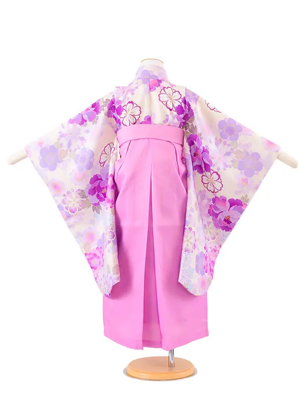 女児袴レンタル（5歳女の子） アイボリー 牡丹 A153