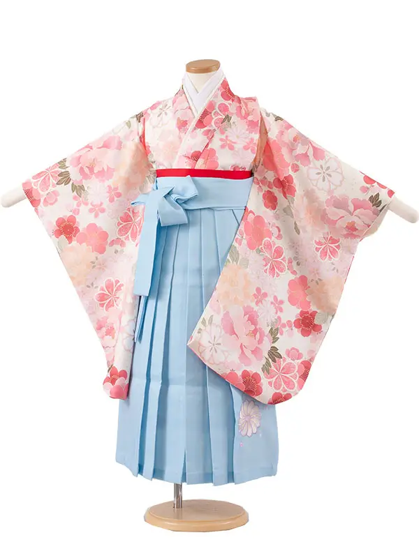 女児袴レンタル（5歳女の子） アイボリー 梅と牡丹 A155