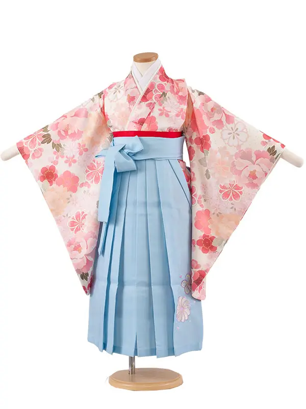 女児袴レンタル（5歳女の子） アイボリー 梅と牡丹 A155