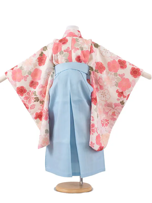 女児袴レンタル（5歳女の子） アイボリー 梅と牡丹 A155