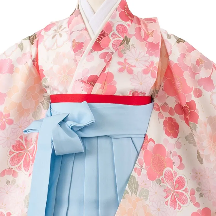 女児袴レンタル（5歳女の子） アイボリー 梅と牡丹 A155