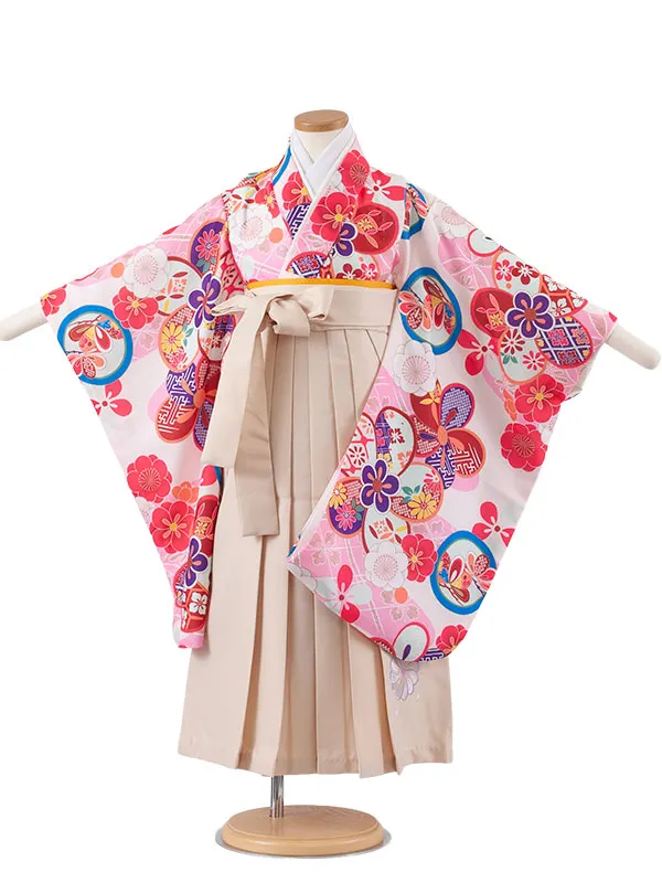 女児袴レンタル（5歳女の子） オフホワイト ねじり梅 A156