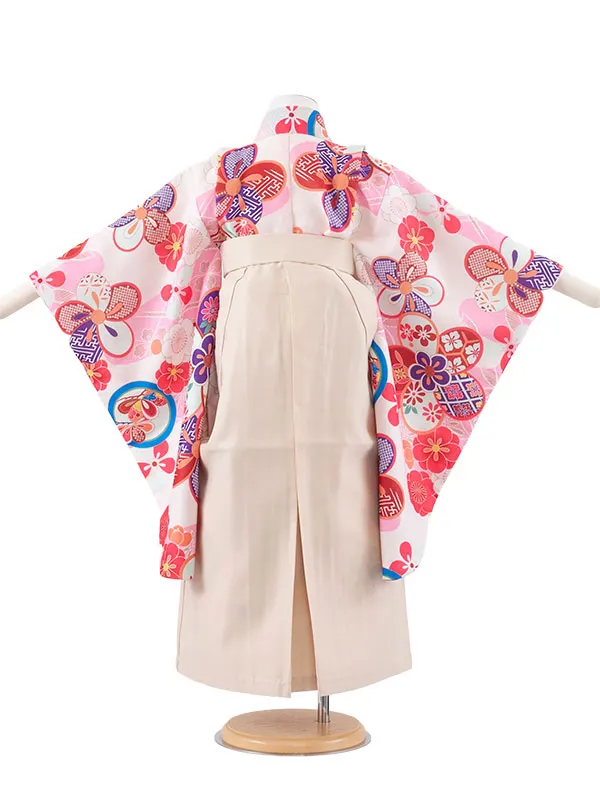 女児袴レンタル（5歳女の子） オフホワイト ねじり梅 A156