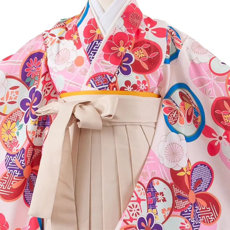 女児袴レンタル（5歳女の子） オフホワイト ねじり梅 A156