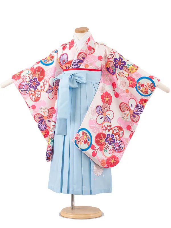 女児袴レンタル（5歳女の子） オフホワイト ねじり梅 A157