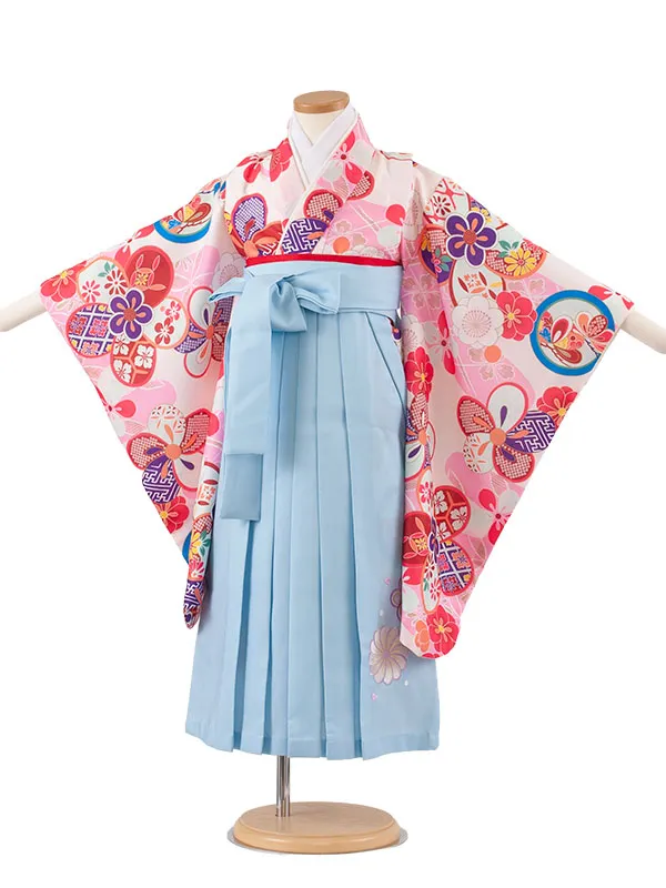 女児袴レンタル（5歳女の子） オフホワイト ねじり梅 A157