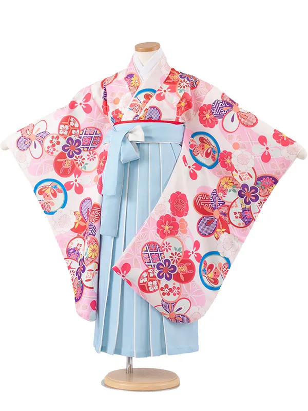 女児袴レンタル（7歳女の子） オフホワイト ねじり梅 A160