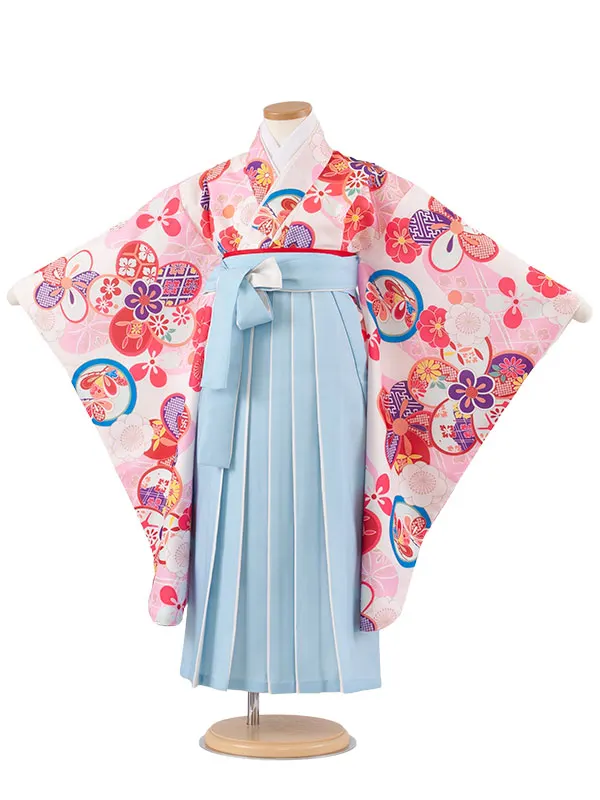 女児袴レンタル（7歳女の子） オフホワイト ねじり梅 A160