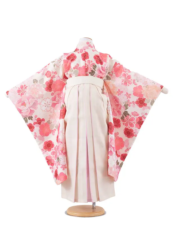 女児袴レンタル（6～7歳女の子） アイボリー 梅と牡丹 A164