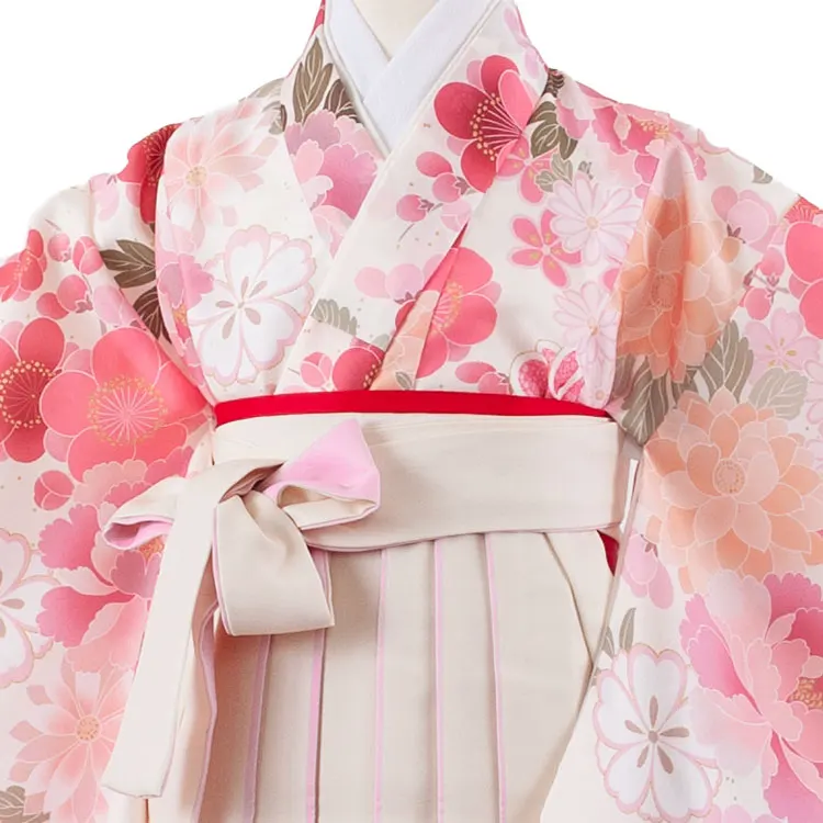 女児袴レンタル（6～7歳女の子） アイボリー 梅と牡丹 A164