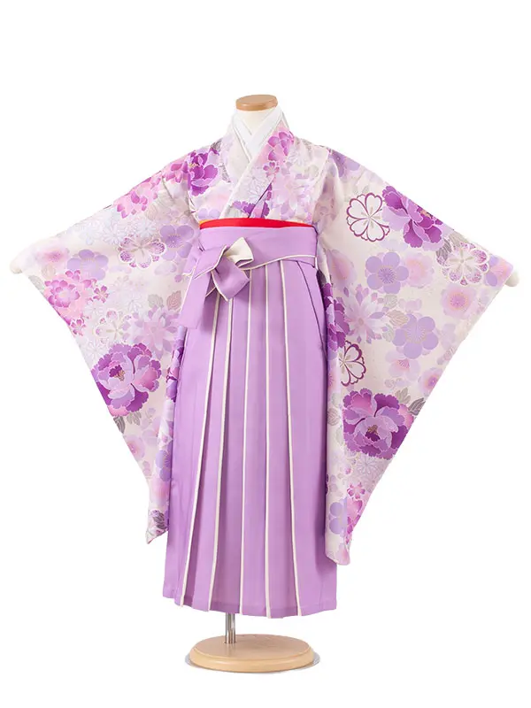 女児袴レンタル（7歳女の子） アイボリー 梅と牡丹 A165