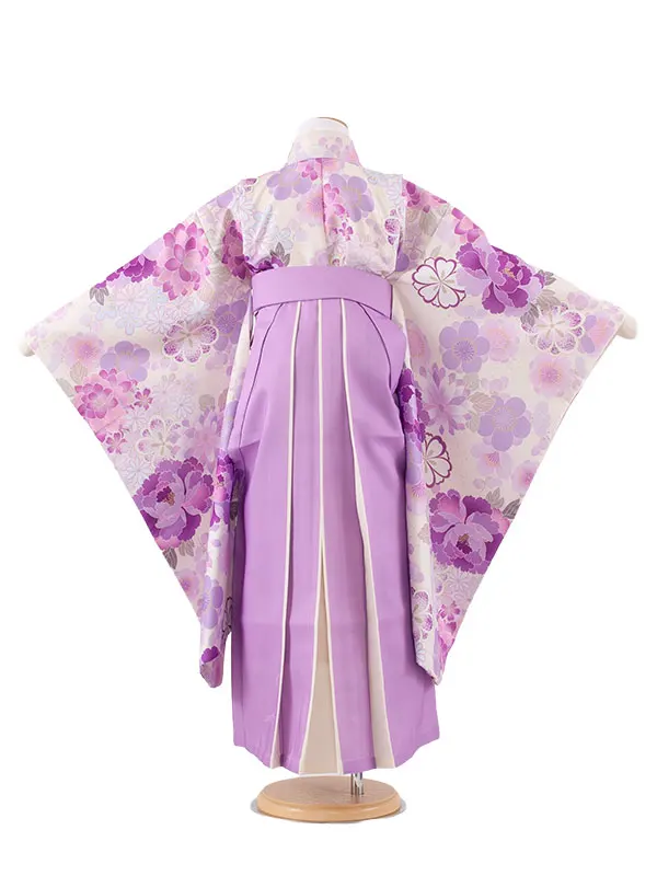 女児袴レンタル（7歳女の子） アイボリー 梅と牡丹 A165