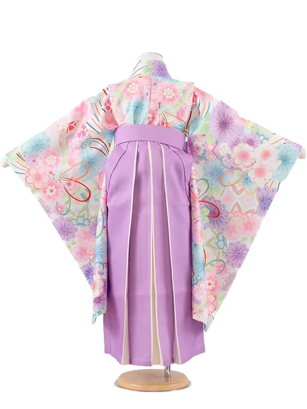 女児袴レンタル（7歳女の子） 白地 花束 A166