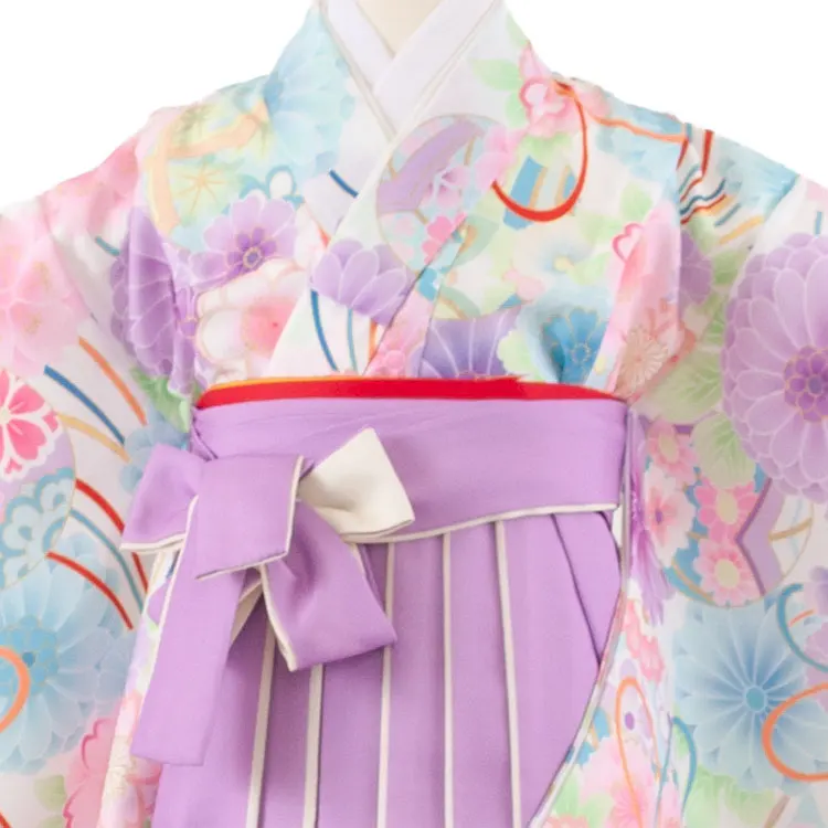 女児袴レンタル（7歳女の子） 白地 花束 A166