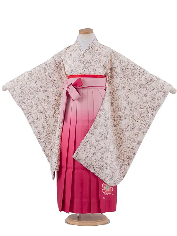 女児袴レンタル（6～7歳女の子） アイボリー グラデーション袴 A167